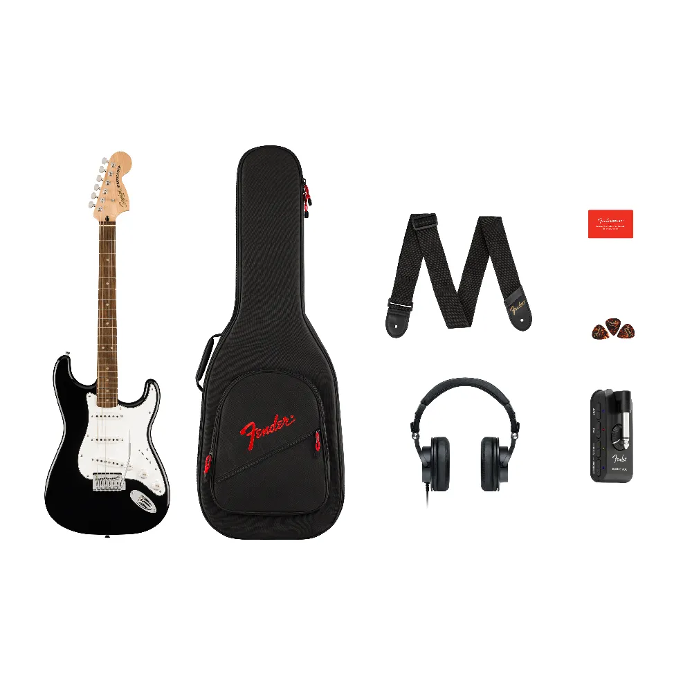 Squier Stratocaster Mustang Micro Electric Guitar Pack Black Gig Bag HD9