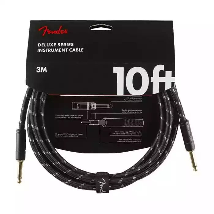 Fender Deluxe Series Instrument Cable Straight 3M (10FT) - Black Tweed
