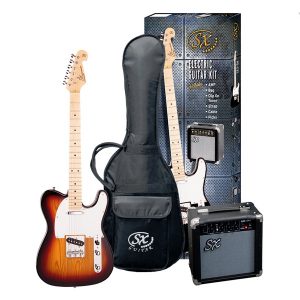 SX Electric Guitar Tele Style Beginners Starter Package and Accessories Sunburst