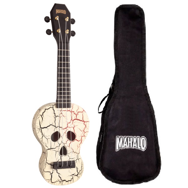 Mahalo Skull Shaped Ukulele with Carry Bag White Bashs Music