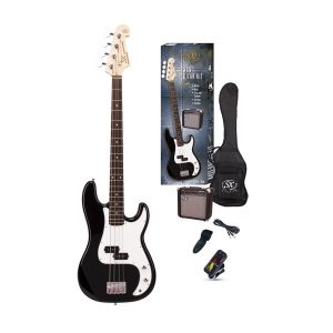 SX Electric Bass Guitar Pack PB Style w/15w Amp Black