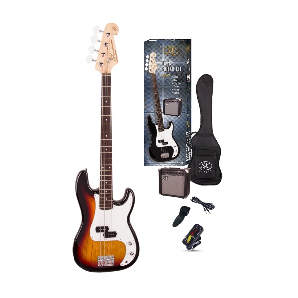 SX Electric Bass Guitar Pack PB Style w/15w Amp Sunburst