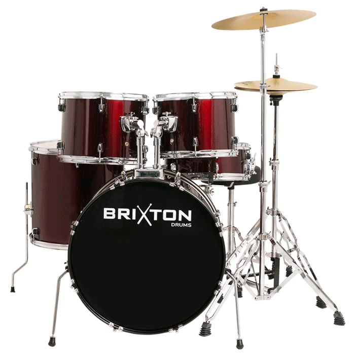 Brixton UBX25 5 Piece Rock Drum Kit Package Red with Cymbals + Stool