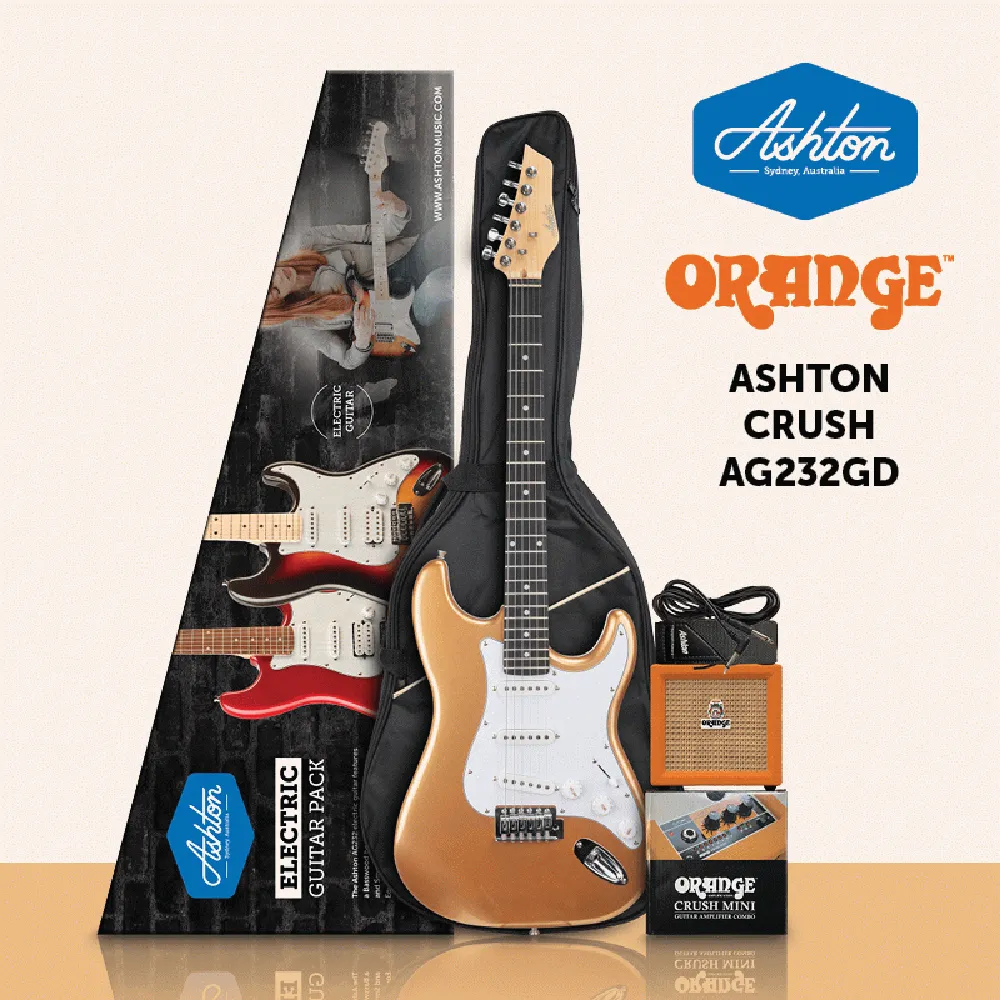 Ashton AG232 Electric Starter Guitar Package with Orange Crush Mini Amp | Gold