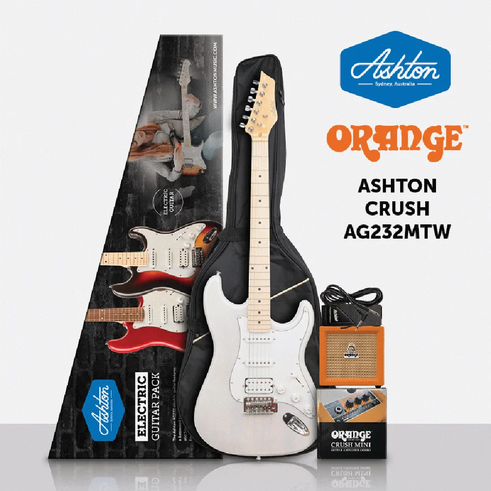Ashton AG232 Electric Starter Guitar Package with Orange Crush Mini Amp | White