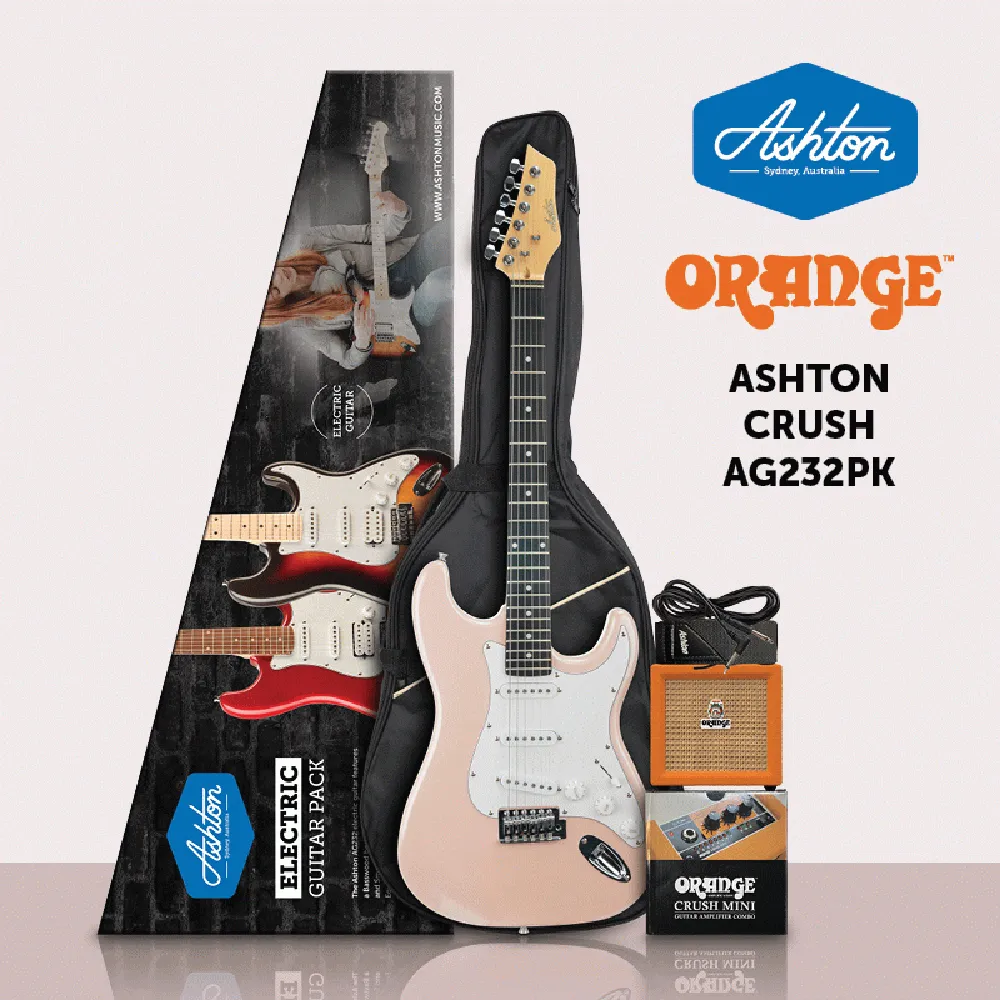 Ashton AG232 Electric Starter Guitar Package with Orange Crush Mini Amp | Pink