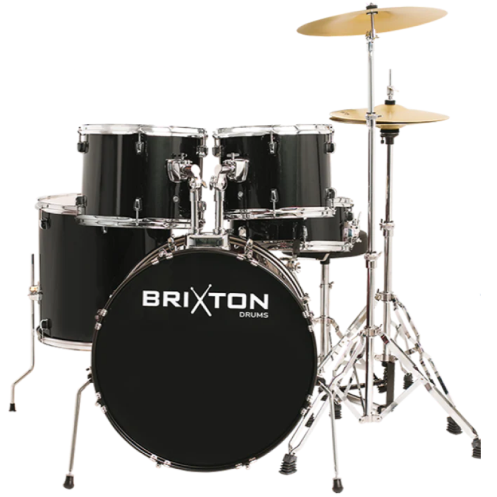 Brixton UBX25 5 Piece Rock Drum Kit Package Black with Cymbals + Stool
