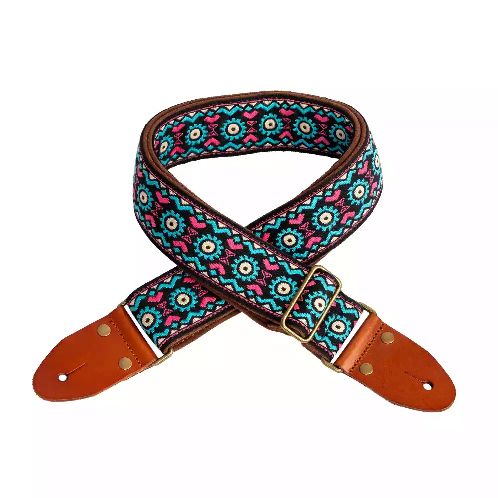 XTR LS431 Vintage Deluxe Series 2-Inch Guitar Strap - Pink & blue