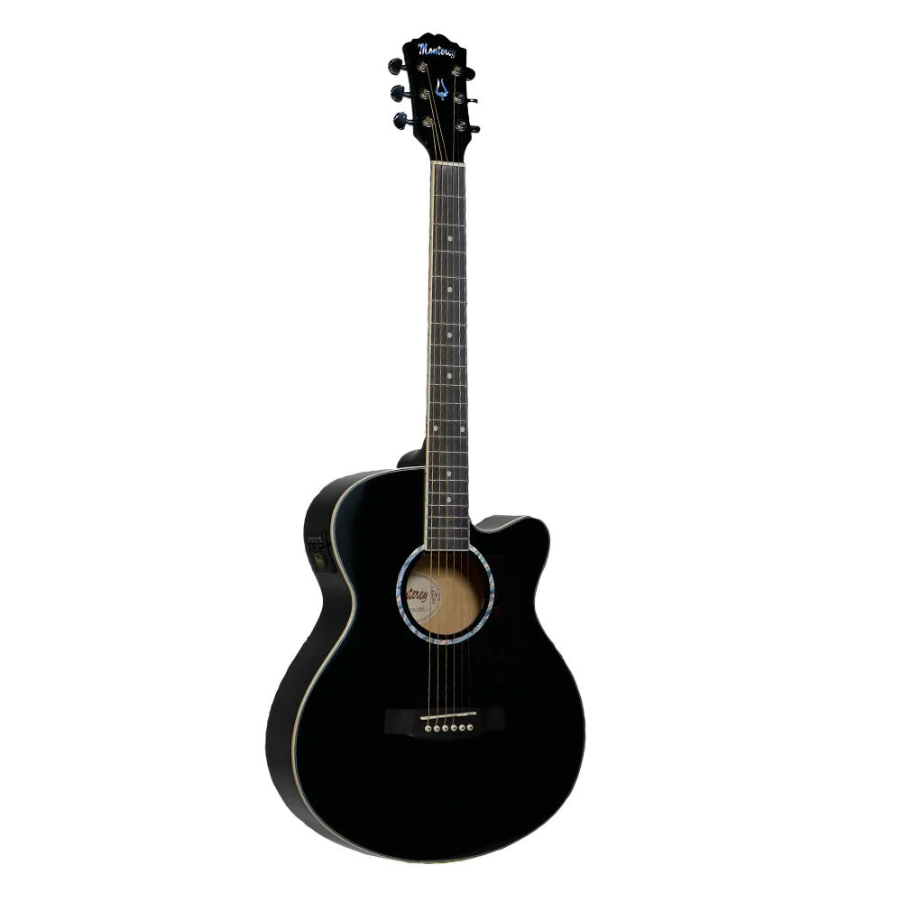Monterey MEA-17N Acoustic Guitar Black w/ Pickup & Cutaway