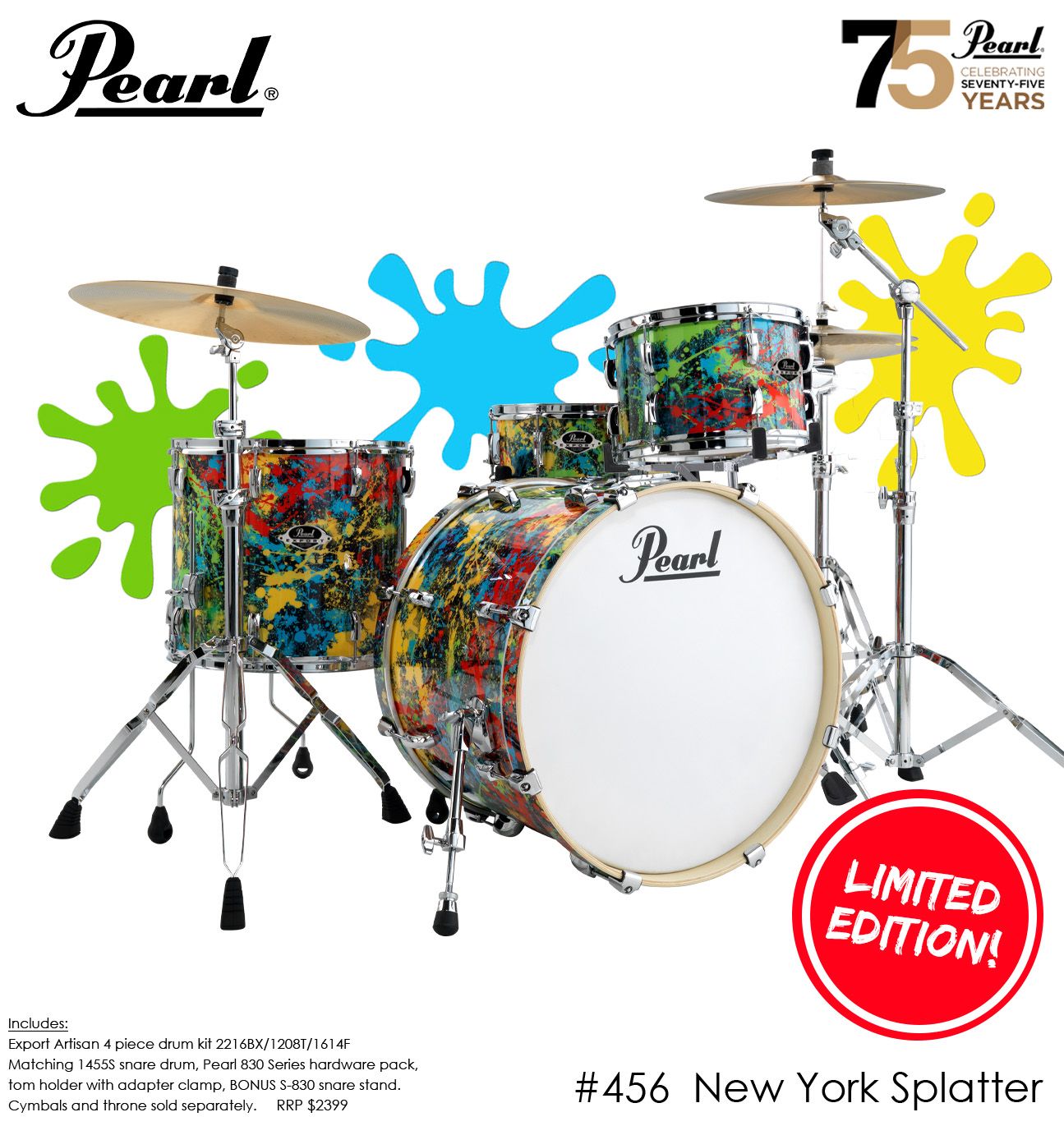 Pearl Export EXA Artisan Limited Edition 22 4 Piece Drum Kit New York Splatter Bashs Music