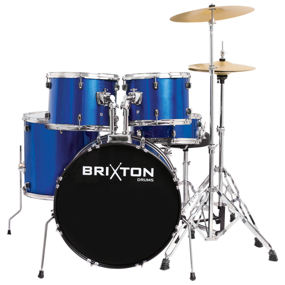 Brixton UBX25 5 Piece Rock Drum Kit Package Blue with Cymbals + Stool