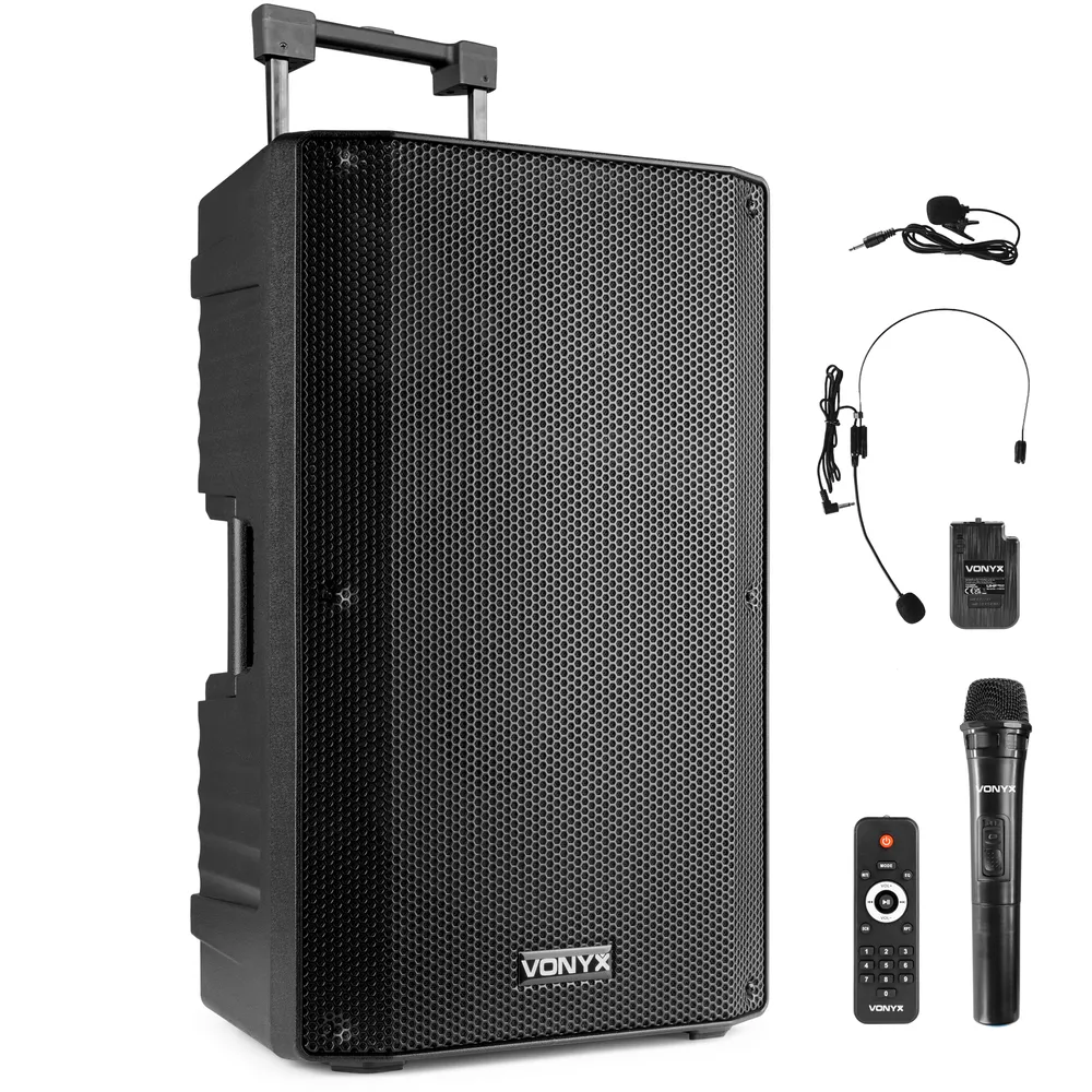 Vonyx VSA700-BP 15 Inch Portable PA Speaker with Wireless Microphones