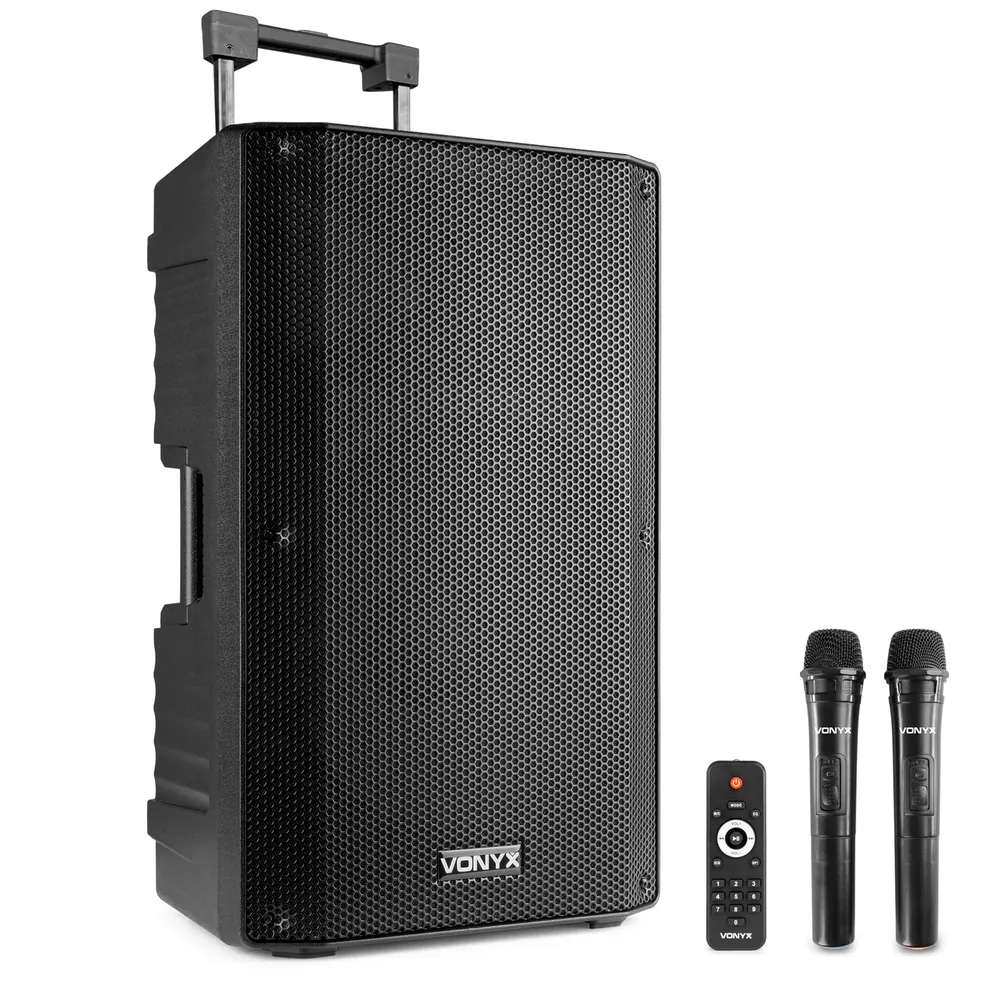 Vonyx VSA700-PA 15 Inch Portable PA Speaker with Wireless Microphones