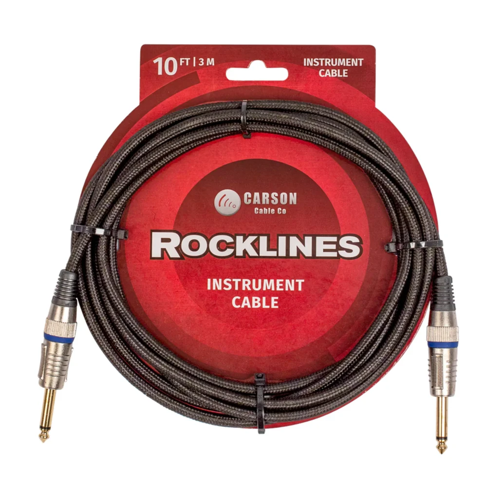 Carson ROK10BK Guitar Instrument Cable Jack to Jack 10FT Braided Black