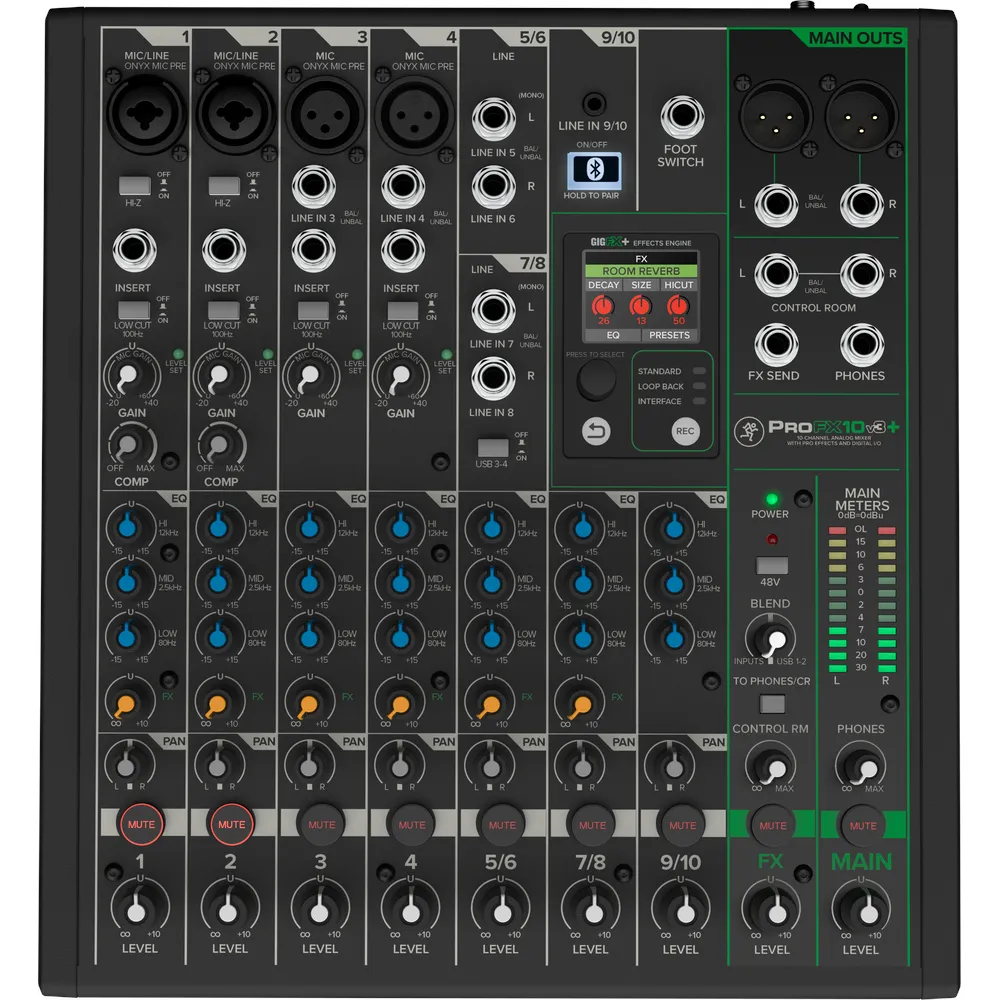 Mackie PROFX10V3+ Plus 10-Channel Analog Mixer With Enhanced FX USB Recording Modes and Bluetooth
