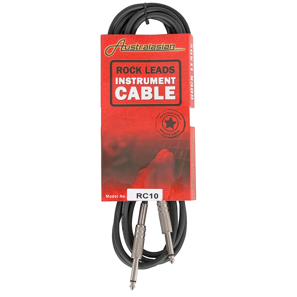 Australasian RC10 10ft Guitar Cable Straight - Black (3M)